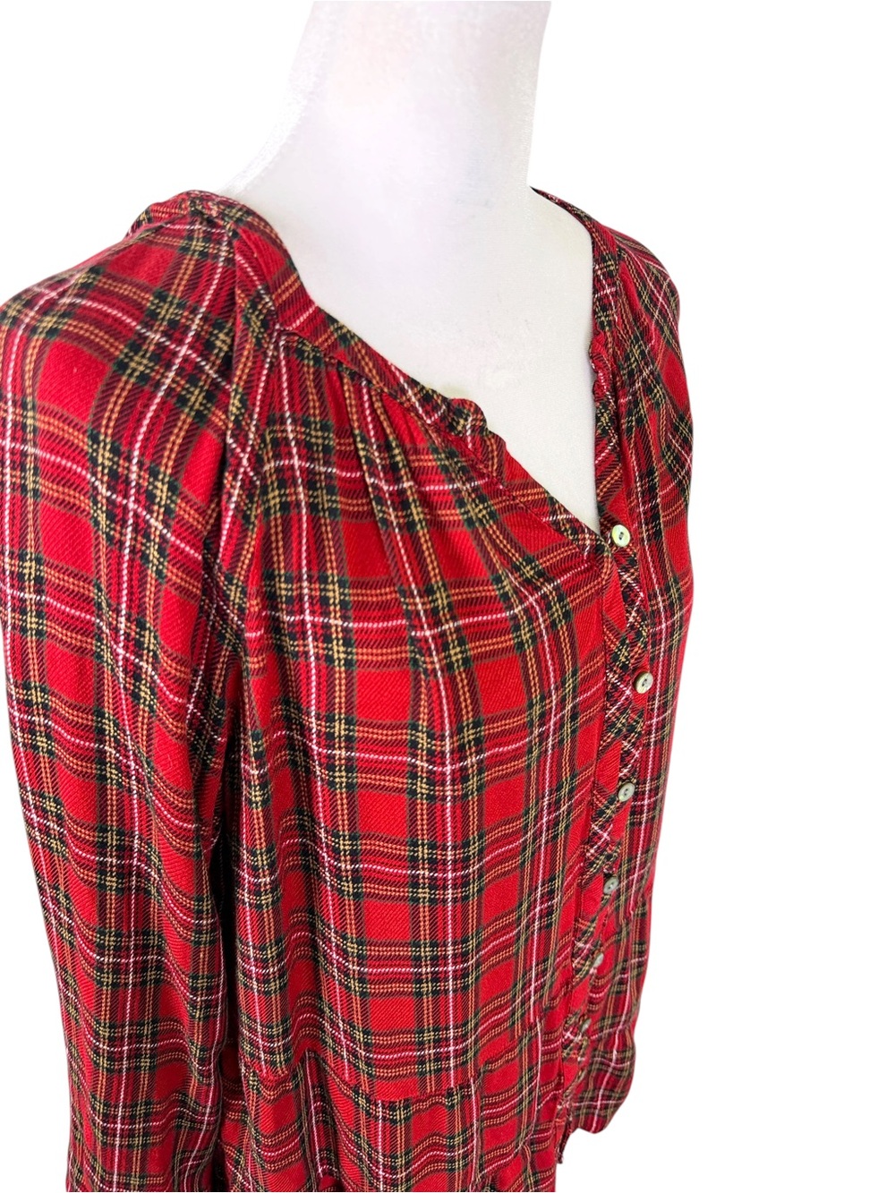 J.Jill Red Plaid Ruffle Hem Tunic Blouse Size M Cottagecore Holiday - Picture 3 of 10